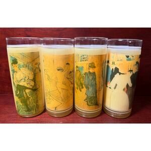 Set of 4 Vintage 1960's Vue-lon Ware Highball Glasses By Litho-Glass Inc 6.25"
